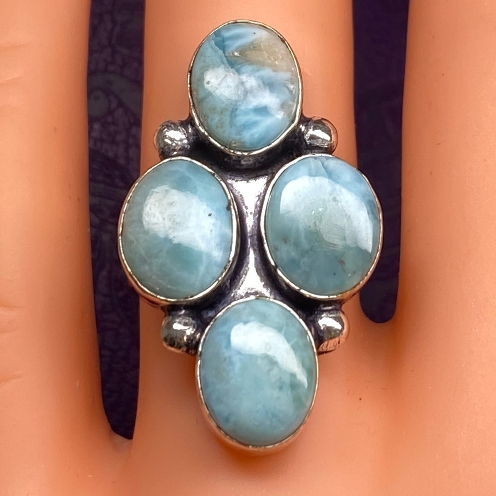 Sterling Silver Larimar Oval Cluster Ring